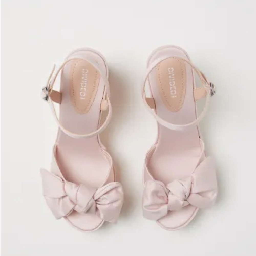 H&M Divided Pink Satin Wedges With Bow